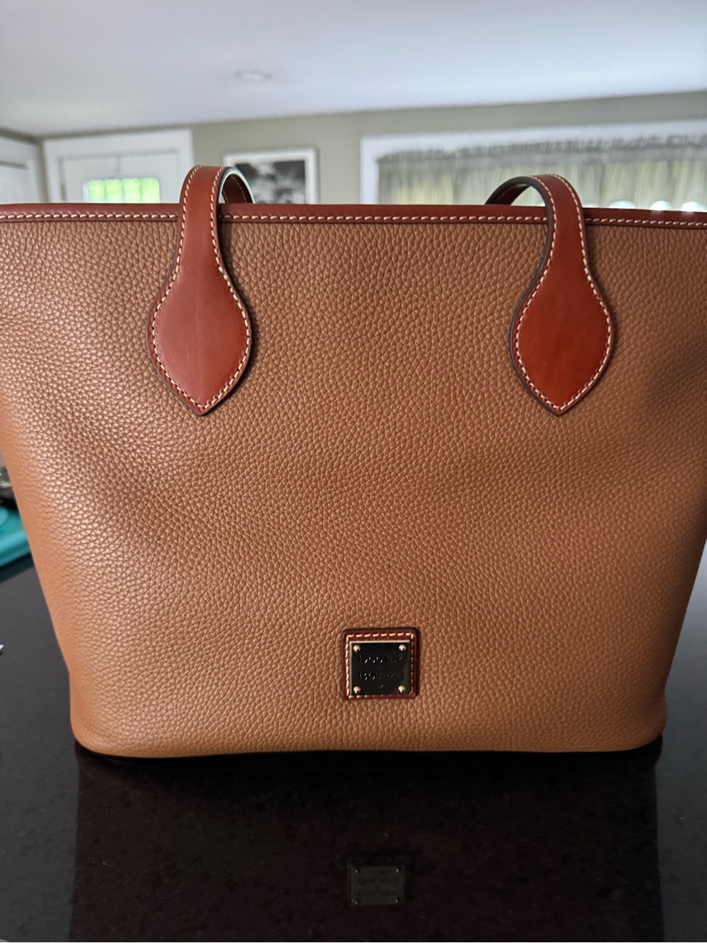 Dooney & Bourke Pebbled Leather Tote in Caramel with Chestnut Handles